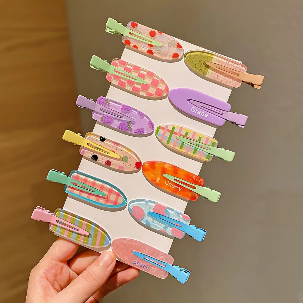 12 Pieces of Multi-Color Colorful Hair Clips with Side Bangs, Duckbill Clips for Flyaway Hair, Sweet Girl's Simple Hair Clips