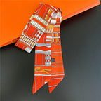 Fashion Women Hair Scarf 2024 New Brand Design Luxury Silk Scarf Fashion Print Headband Skinny Bag Scarves Neckerchief