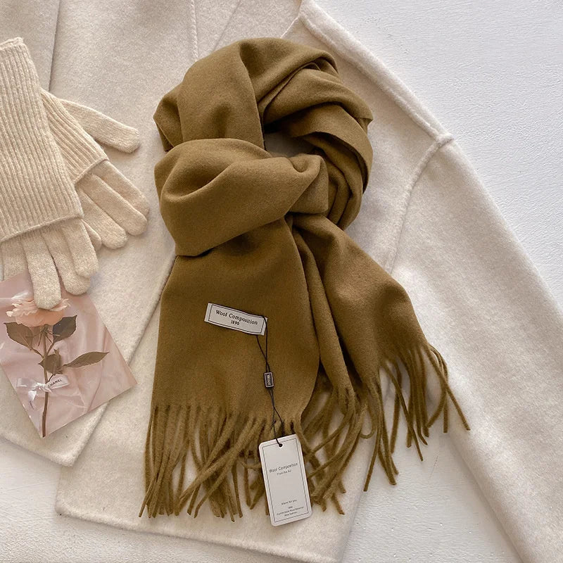 Luxury Winter Wool Scarf Women Cashmere Warm Pashmina Brand Foulard Female Shawls Wraps Thick Soft Bufanda Scarves Stole 2024