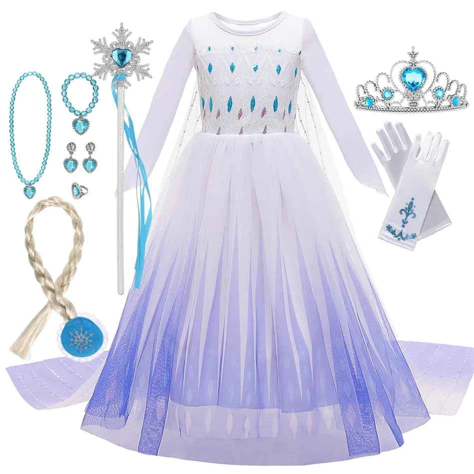 Frozen Elsa Anna Princess Girls Costume Kids Dress Disney Snow Queen Halloween Cosplay Birthday Party Dress Up 2-10 Years