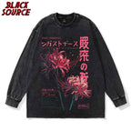 T171 Anime Aesthetic Washed T-shirt with Soft Grunge Flower Japanese Spider Lily, Aesthetic Clothing, Shirts for men's Clothing