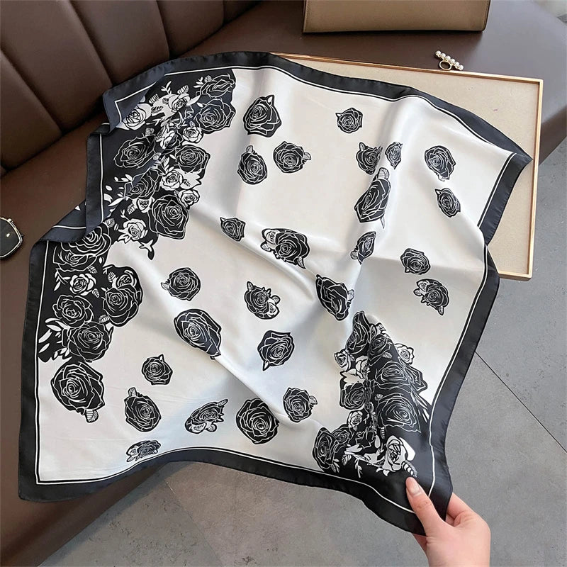 2025 Silk Shawl Print Headscarf Cat Hair Wrap Neckerchief Female Satin Square Scarf For Women Headband Foulard Hijab Bandana