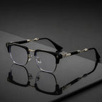 Vintage Cross Carving Glasses Men Women Luxury Half Frame Anti Blue Light Eyeglasses Retro Square Computer Eyewear