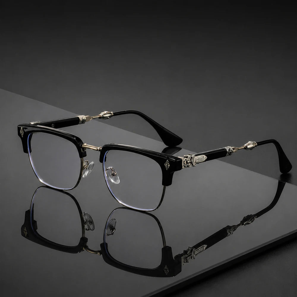 Vintage Cross Carving Glasses Men Women Luxury Half Frame Anti Blue Light Eyeglasses Retro Square Computer Eyewear