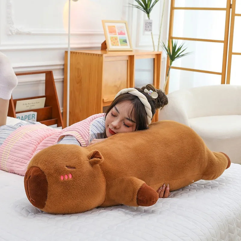 Kawaii Capybara Plush Toy Stuffed Capibara Fluffy Doll Long Sleep Soft Pillow Sofa Cushion Nap Sleeping Toys for School  Xmas