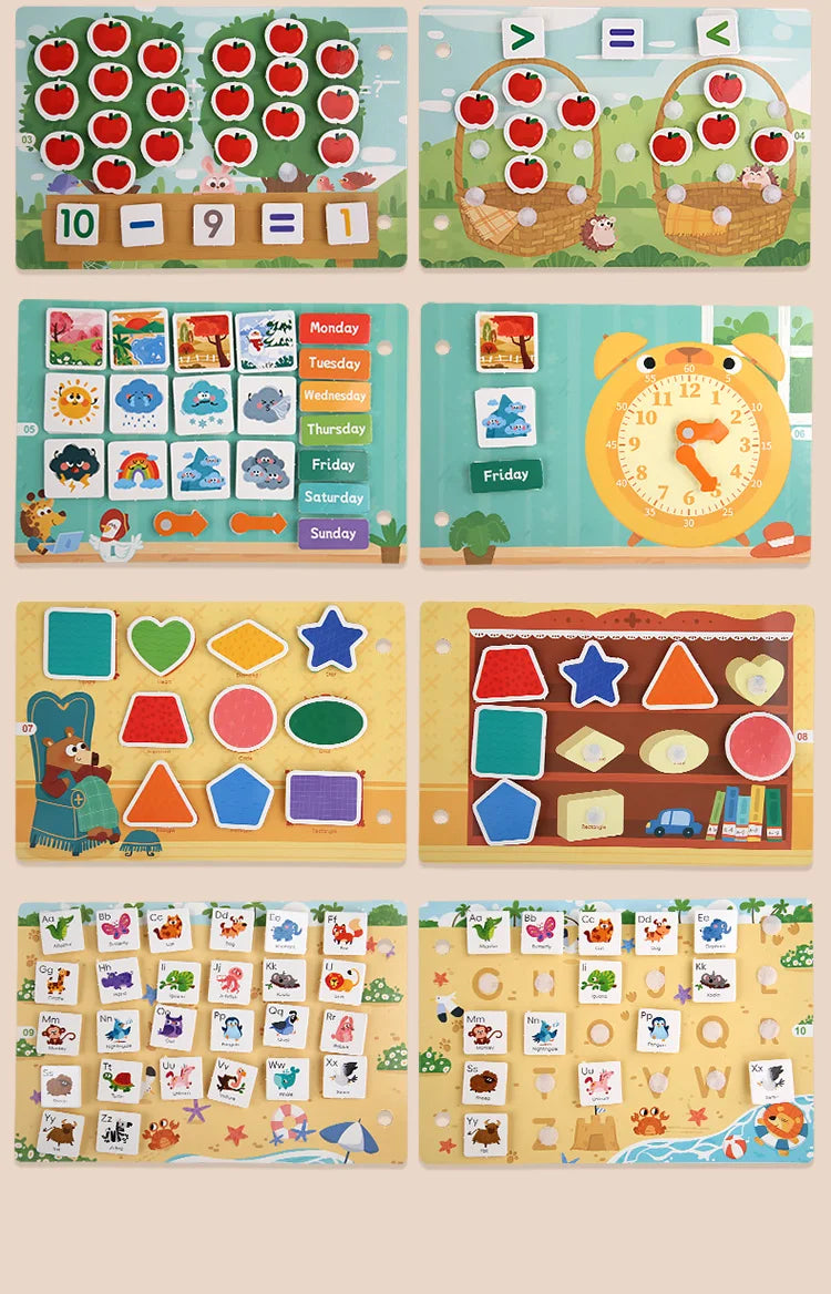 Busy Book for Kids, Animals Vehicles Dinosaurs Stickers, Matching Number & Letter Games, Interactive Learning Activity Book