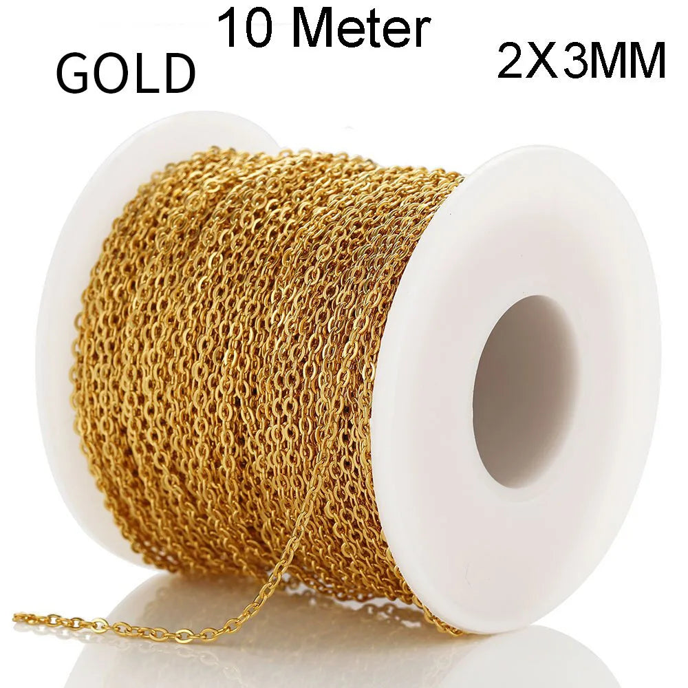 2/10 Meters Stainless Steel Chain 1 1.5 2mm Gold&Steel Color Link for DIY Jewelry Making Necklace Bracelet Bulk Chain Supplies