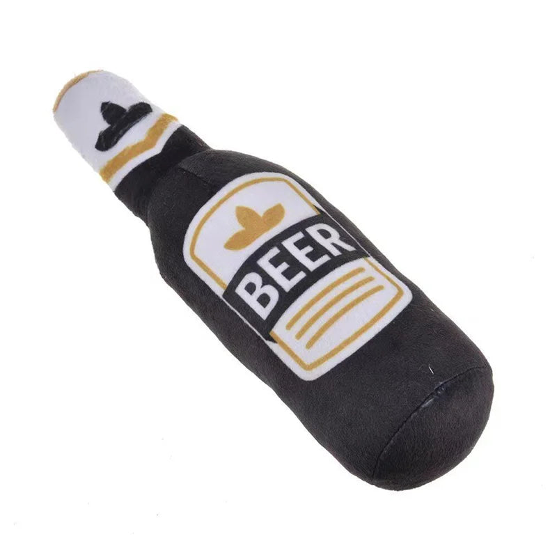 Plush Beer Bottle Dog Toy – Squeaky, Bite-Resistant, Teeth Cleaning