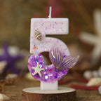Mermaid Tail Birthday Candles with Starfish, Number Candles, Creative Cake Decorations for Birthday Party, DIY Party Decoration
