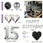 1050/21/200pcs Black & Silver Party Balloons Decorations, Silver Happy Birthday Banner, Chrome Silver Latex Balloons