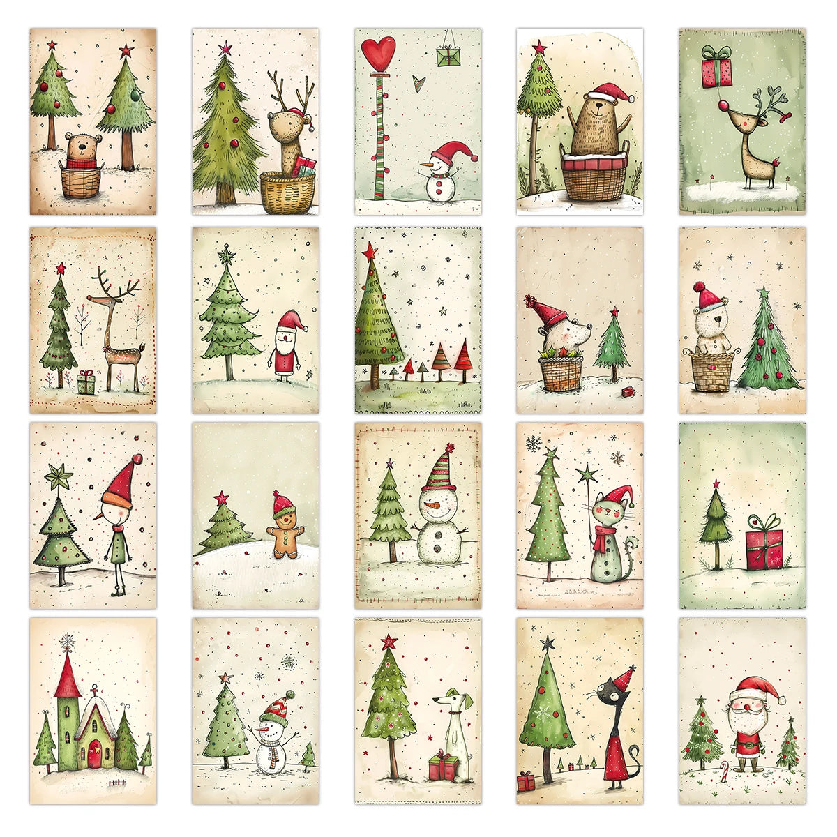 20pcs Christmas Decor Postcards With Stickers,For Christmas Home Office Wall Art Decor,Diy Christmas Crafts,Gift Wrapping Cards