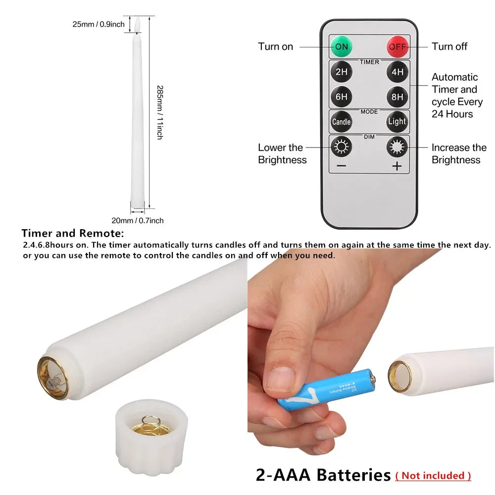 Pack of 12/24Pc LED Flameless Flickering Taper Candles with Remote Battery Operated Tea Lights Home Wedding Decor Candlesticks