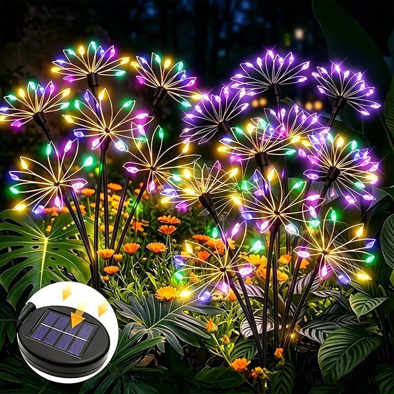 Waterproof Outdoor Solar Firework Sway Lights, Decorative Flower Lamp for Patio Garden Yard Atmosphere Lighting