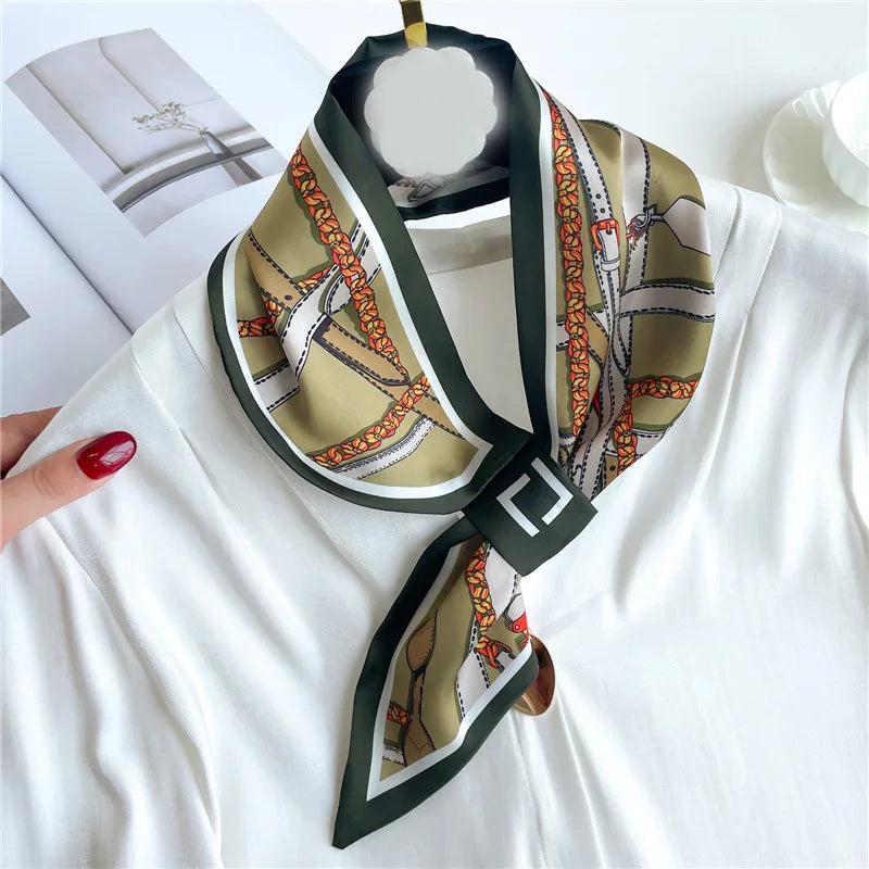 Luxury Brand Horse Print Skinny Neckerchief Scarf For Women Satin Silk Ribbons Bandana Ladies Neck Tie Wrist Wrap Shawl Echarpe