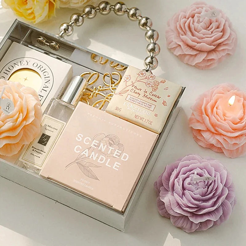 3D Peony Aromatherapy Candle - Creative Flower Shape, Wedding Decor Gifts Box & Valentine's Day Scented Souvenir Ornament