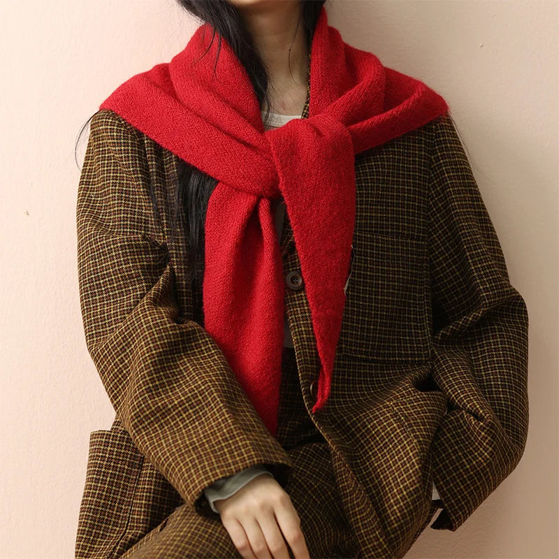 Big Size Wool Korean Style Knitted Triangular Scarf Women Winter Warm Headscarf Shawl Sold Color Neckerchief Kerchief Hijab