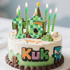 7pcs Green My World Candle Birthday Party Pixel Theme Birthday Party Video Game Party Decoration 0-9 Cake Top Digital Candles