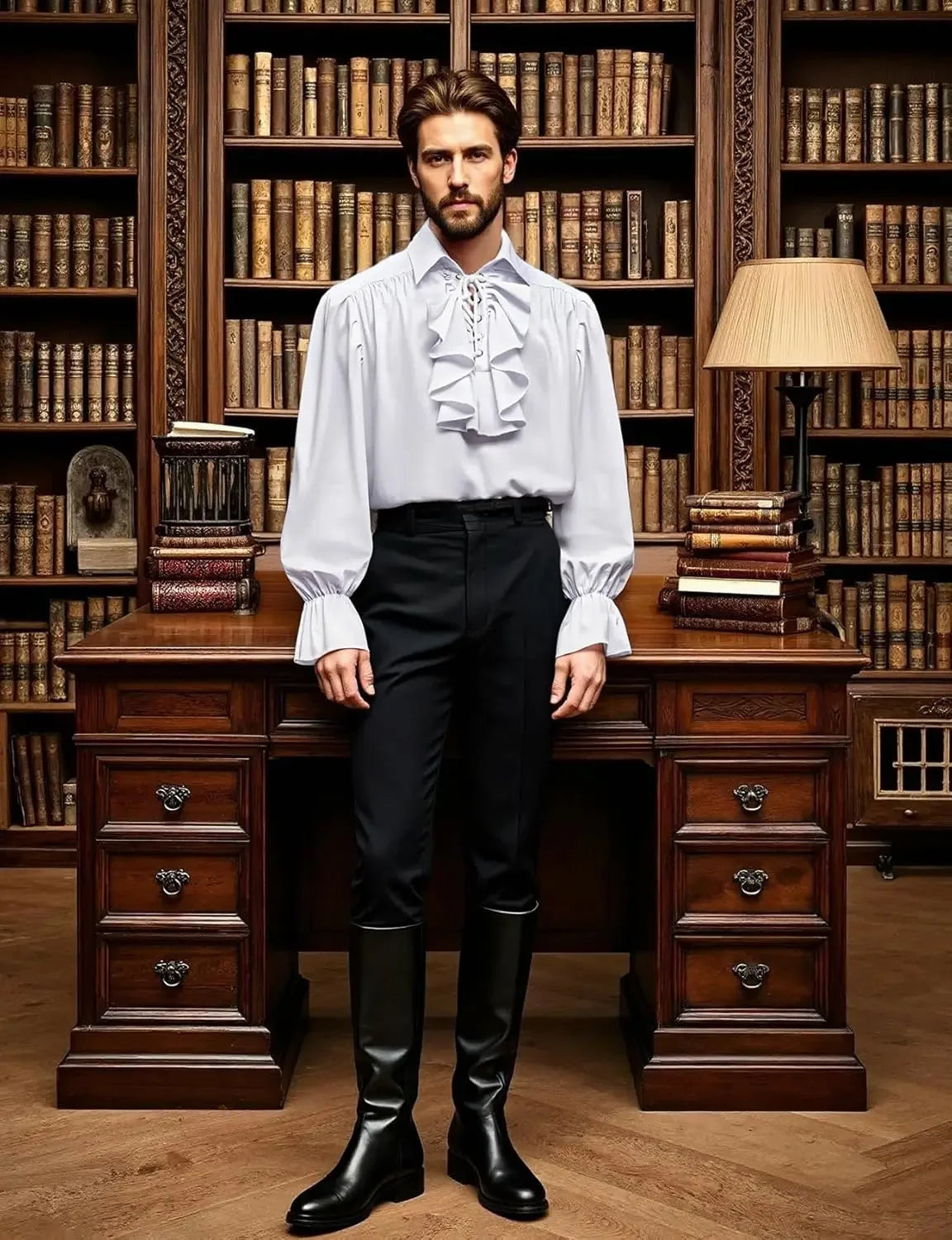 LisdinoJEMITOP Mens Pirate Vampire Ruffle Shirt Elastic Cuff Poet Victorian Steampunk Renaissance Medieval Cosplay Costume