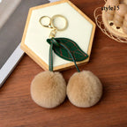 Cute Fluffy Cherry Fur Ball Keychain Bag Pendant Charm