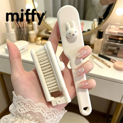 Miffy Foldable Hair Brush Cute Rabbit Portable Anti-static Comb Scalp Massage Detangling Travel Hair Styling Tool for Girls