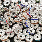 30pcs/lot 12mm Wave Side Rhinestone Spacer Beads Colorful Crystal Metal Rondelle for Jewelry Making Diy Crafts Accessories