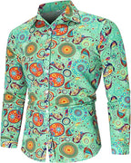 Fashionable Men's 70s Disco Shirts Casual Shirts Floral Vintage Long Sleeve Shirts Button Lapel Cardigan Mens Oversized Shirts