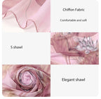 1PCS Lotus Print Chiffon Scarf Fashionable Lightweight Neck Scarf For Women Summer Neck Sun Protection Silk Scarf Shawl 150*50cm