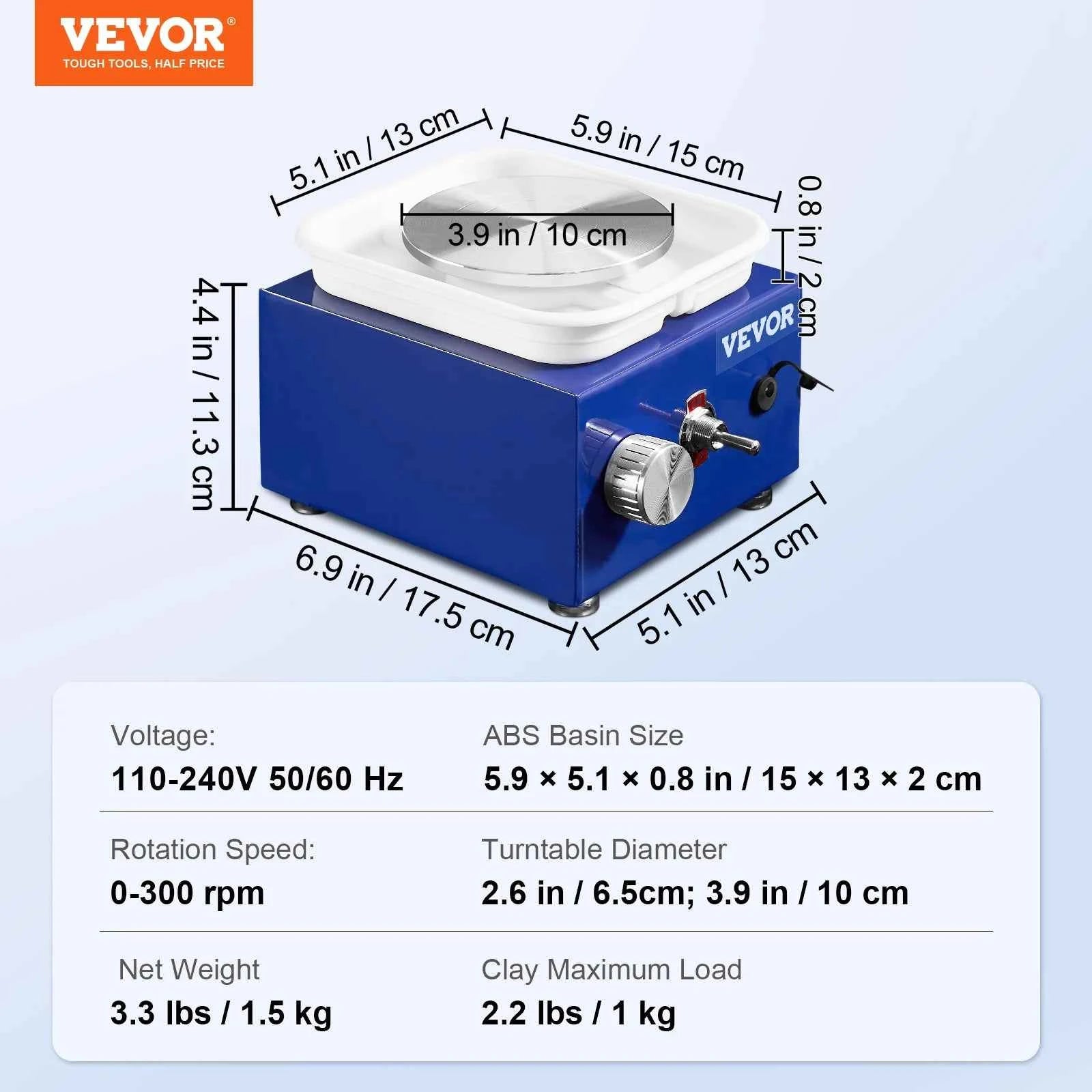 SucceBuy 2.6in/3.9in Mini Pottery Wheel 2 Turntables Ceramic Wheel Forming Machine Adjustable 0-300RPM Speed Detachable Basin