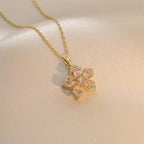 Light Luxury Spin Zircon Flower Pendant Necklace for Women Gold Color Quality High Sense Chain Necklaces Party Jewelry Gifts