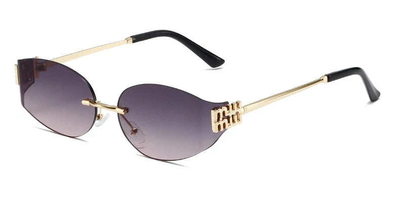 Rimless Oval Oversized Gradient UV400 Sunglasses for Women