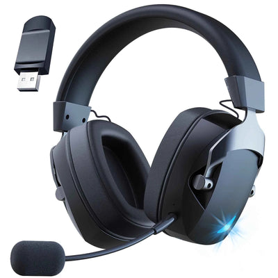 Gaming Headset with Detachable Noise Cancelling Microphone,2.4G Bluetooth-USB-3.5mm Wired Jack 3 Modes for Multi-device