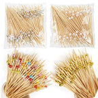 100Pcs Disposable Bamboo Skewer Hawaiian Flamingo Pearl Cocktail Picks Buffet Food Fruit Forks For Wedding Birthday Party Decor