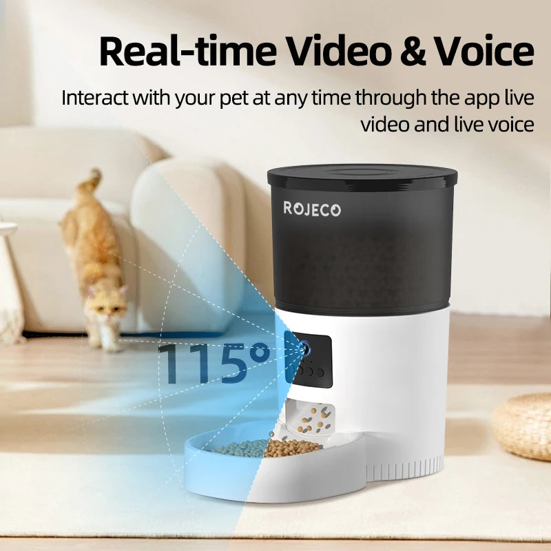 ROJECO Automatic Cat Feeder With Camera, Cat Food Dispenser, Voice Recorder App Control Auto Feeder For Cat & Dog - WTN Essentials 