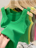 zjaiss Women Solid Round Neck Ribbed Tank Top Camisole Women 2026 Summer Basic Elastic Tank Top O Neck Solid Tank Top