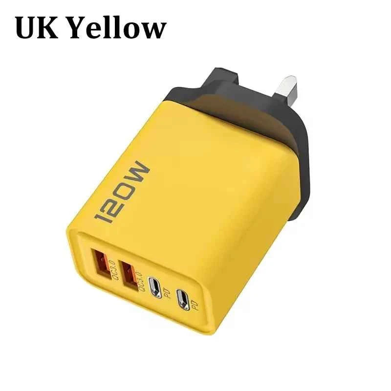 4 Ports 120W Charger USB C PD Quick Charge 3.0 Type C USB Phone Chargers Super Fast Charging Adapter For iPhone Samsung Xiaomi