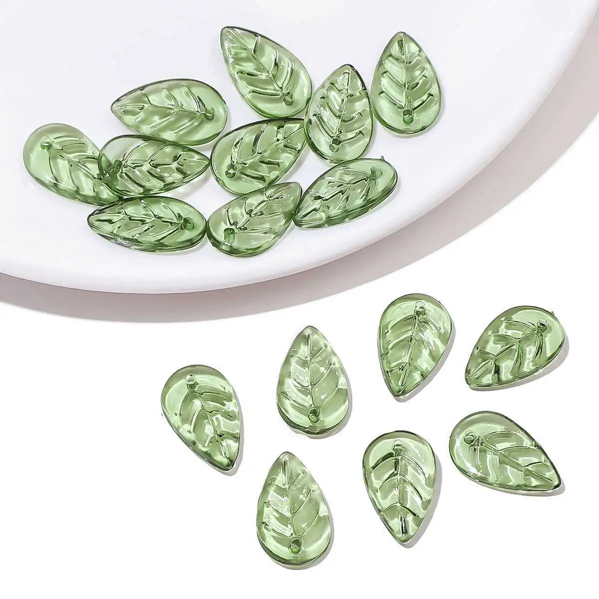 50/100Pcs Acrylic Green Leaf Spacer Charms Beads For DIY Pendant Keychain Necklace Bracelet Jewelry Making Crafts Accessories