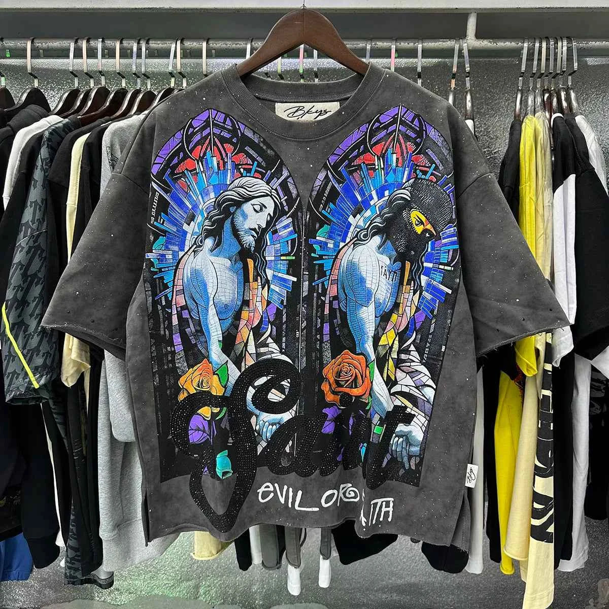 Shinning Bling Diamond Short Sleeve Cropped T-shirt for Men and Women Crew Neck Rhinestone Loose Cotton Summer Tshirts Oversized