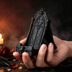 3D Printed Gothic Tracery Window Phone Stand, Dark Skull Ornament for Halloween, Desktop Holder for Phone & Tablet