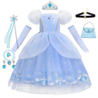 Cinderella Princess Cosplay Dress for Girl Kids Ball Gown Sequin Carnival TUTU Puff Mesh Clothing for Birthday Gift Summer Dress