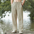 2025 New Blue Men's Beach Pants Joggers Streetwear Cotton Linen Sweatpants Casual Pants Hawaiian Vacation Loose Summer Long