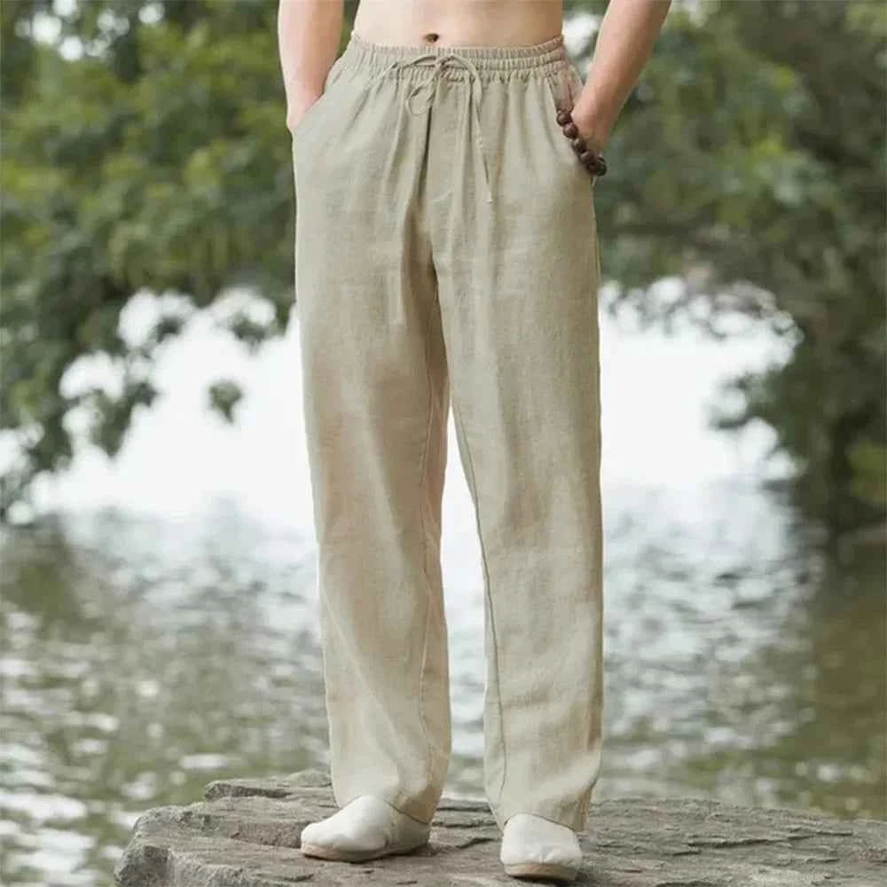 2025 New Blue Men's Beach Pants Joggers Streetwear Cotton Linen Sweatpants Casual Pants Hawaiian Vacation Loose Summer Long