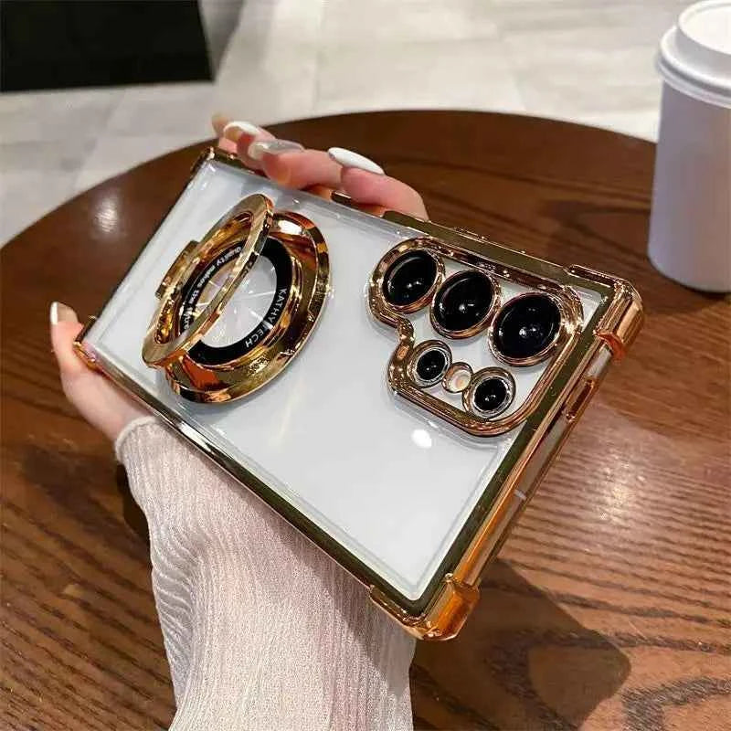 Transparent Electroplated Magnetic Stand Case Cover For Samsung Galaxy S26 S25 S24 S23 S22 S21 Ultra Plus FE A36 A35 A55 A54 A53