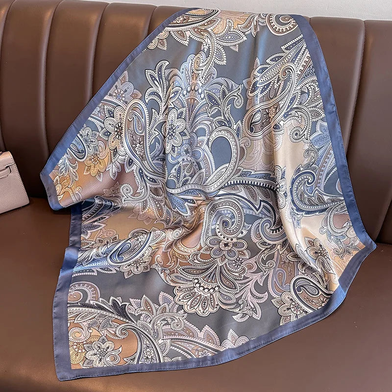 Luxury Silk Feeling Square Scarf Women 2025 Print Satin Neckerchief Spring Hair Band Foulard Bandana Echarpe Tie Shawl Wraps