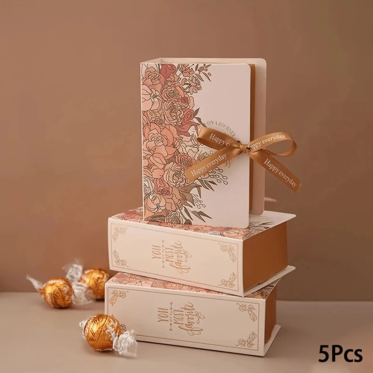 5Pcs Book Shape Gift Box Ith Ribbon Paperboard Candy Chocolate Present Packaging Box For Party, Wedding, Birthday Party gift box