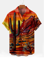 Fashion Men's Cactus Desert Printed Shirts Casual Hawaiian Beach Resort Shirt Summer Natural Landscape Vintage Printed Shirts
