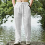 2025 New Blue Men's Beach Pants Joggers Streetwear Cotton Linen Sweatpants Casual Pants Hawaiian Vacation Loose Summer Long