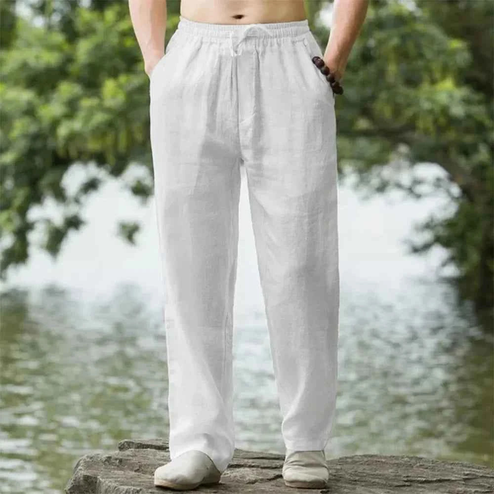 2025 New Blue Men's Beach Pants Joggers Streetwear Cotton Linen Sweatpants Casual Pants Hawaiian Vacation Loose Summer Long