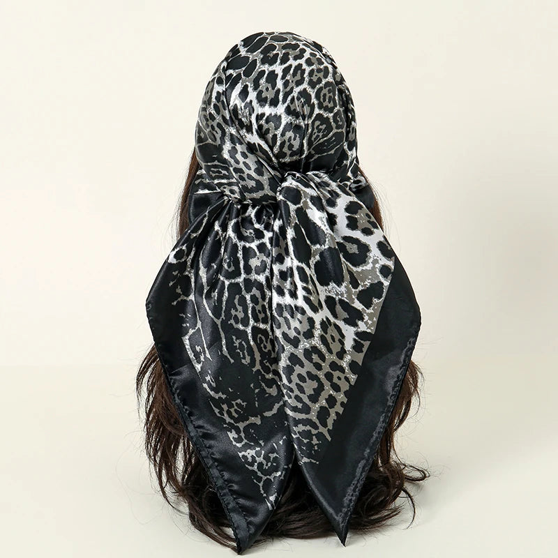 Satin Square Scarf Women Muslim Hijab Elegant 2025 Print Silk Neckerchief Shawl Wraps Headband Handle Hair Accessories Bandana