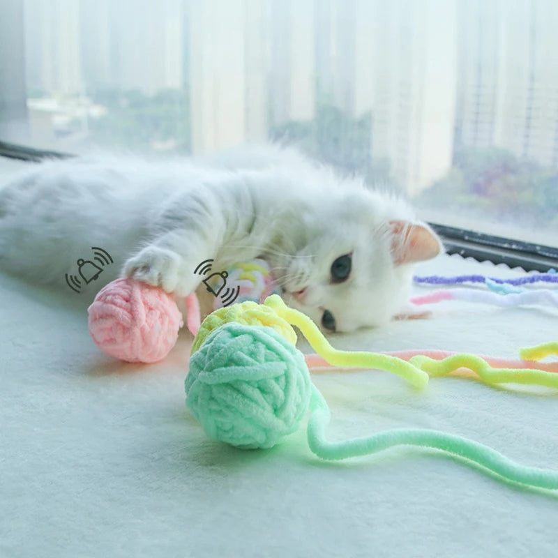 Colorful Yarn Ball Cat Toys with Bell