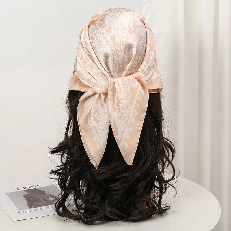 Bohemian Style Floral Print Women’s Square Silk Scarf Satin Head Wrap Tropical Leaf Flower Design Scarves Bandana Hijab